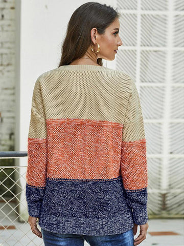 Fall Color Block Sweater - Blue