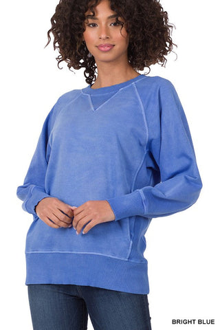 Crew Neck Sweatshirt with Pockets - Bright Blue