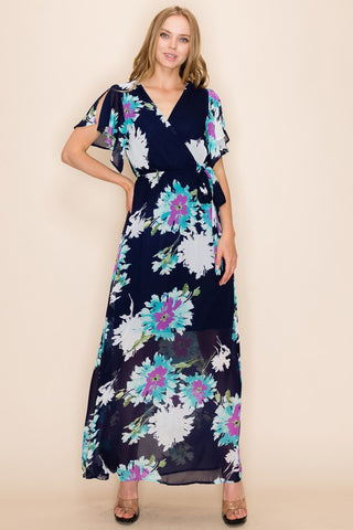 Tropical Blooms Maxi Dress - Navy