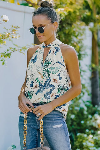 Floral Halter Top - Beige
