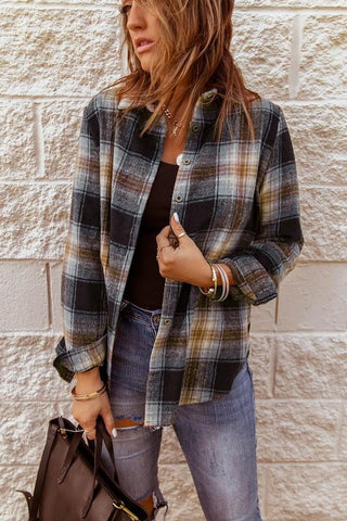 Flannel Plaid Shacket - Black and Tan