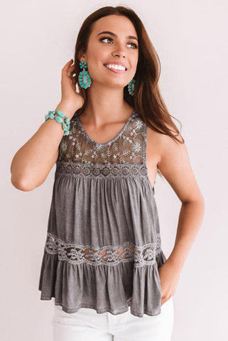 Lace Sleeveless Top - Brown