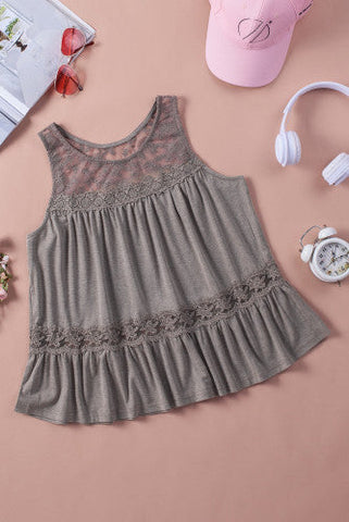 Lace Sleeveless Top - Brown