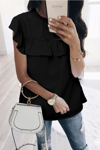 Flutter Sleeve Top - Black