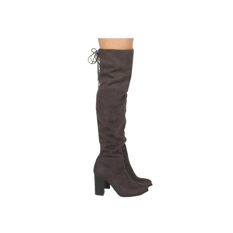 Over the Knee Lace Up Boots with Heel - Charcoal