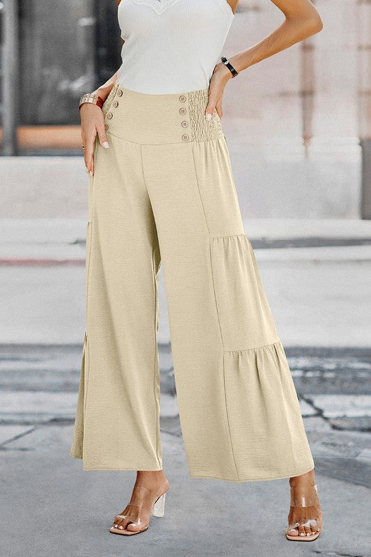 Button Detail Gaucho Pants - Khaki