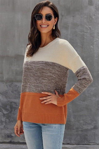 Fall Color Block Sweater - Orange