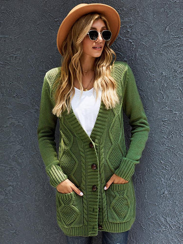 Cozy Textured Cardigan - Green