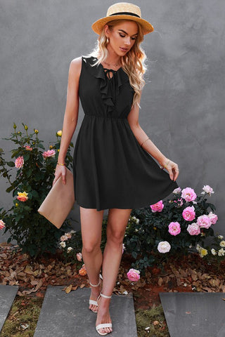 Ruffle Trim Dress - Black