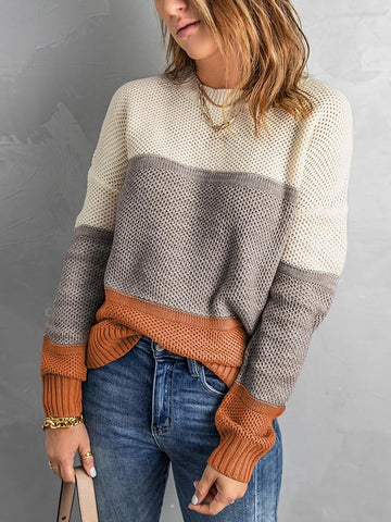 Fall Color Block Sweater - Orange