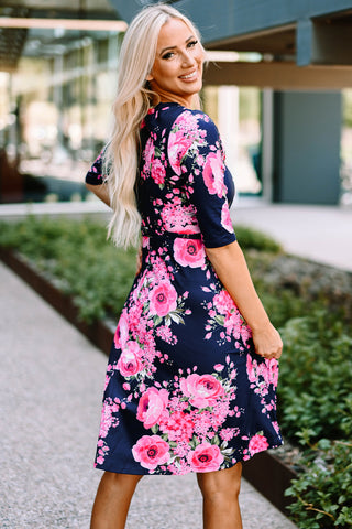 Spring Flowers Dress - Navy