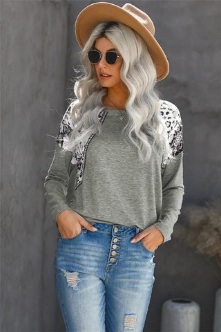 Leopard and Snakeskin Print Top - Grey