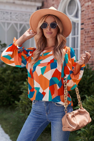 Abstract Balloon Sleeve Top