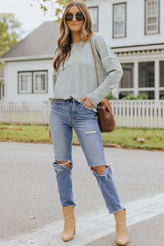 Drop Sleeve Fall Top - Gray