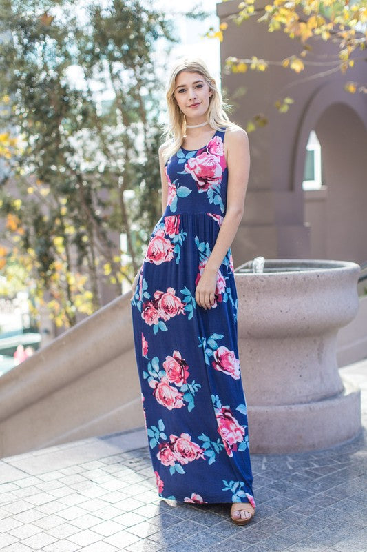 Garden Party Maxi Dress - Navy Rose Print | Blue Chic Boutique Garden Party Maxi Dress - Navy Rose Print | Blue Chic Boutique