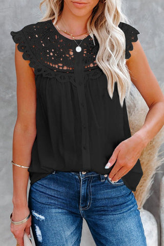 Button up Lace Top - Black