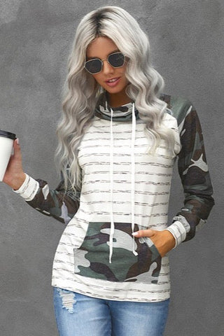 Camo Striped Cowl Neck Top