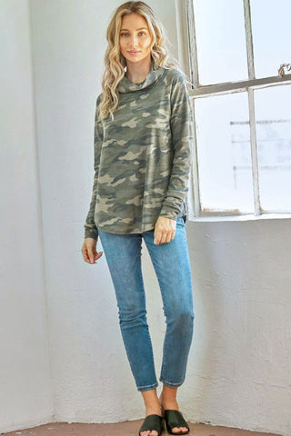 Camo Cowl Neck Top