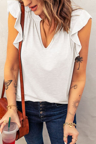 Butterfly Sleeve V-Neck Top - White