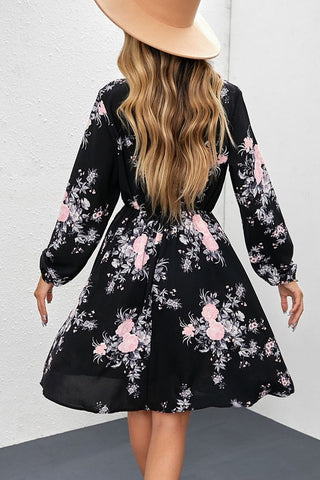 Collared Floral Dress - Black