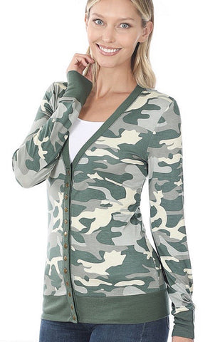 Snap Up Cardigan - Camo