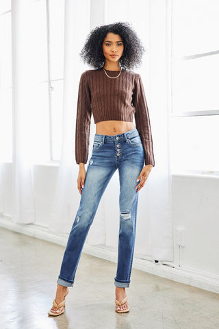 Kan Can Mid Rise Button Fly Jeans