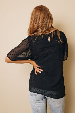 Swiss Dot Half Sleeve Top - Black