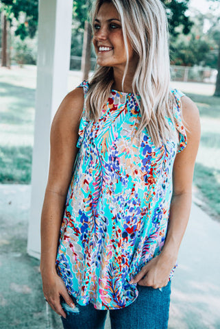 Sleeveless Floral Top - Blue
