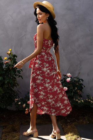 Strapless Floral Maxi Dress - Red