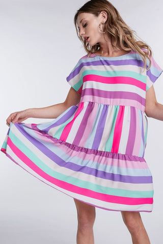 Ruffle Rainbow Dress - Fuchsia