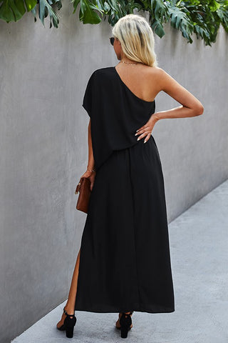 One Shoulder Maxi Dress - Black