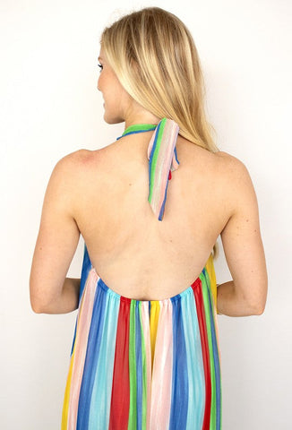 Rainbow Stripes Halter Maxi Dress by Peach Love