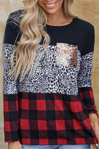 Sequined Buffalo Plaid Top