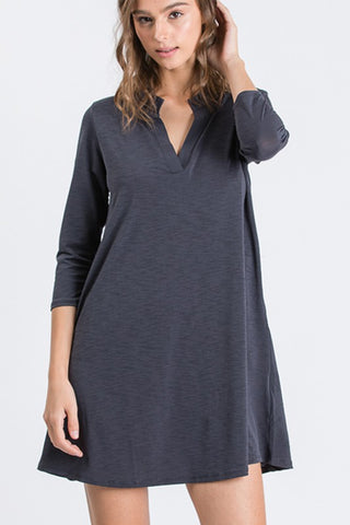 V-Neck Shift Dress - Charcoal