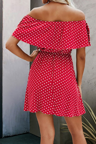 Polka Dot Off Shoulder Dress - Red