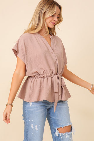 Work Friendly Tie Top - Mocha