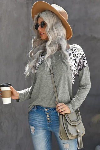 Leopard and Snakeskin Print Top - Grey