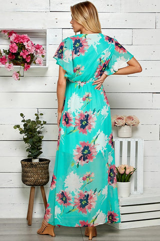 Tropical Blooms Maxi Dress - Green