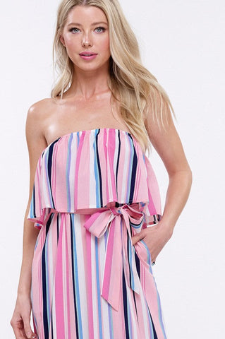 South of the Border Strapless Striped Maxi Dress - Pink Mix