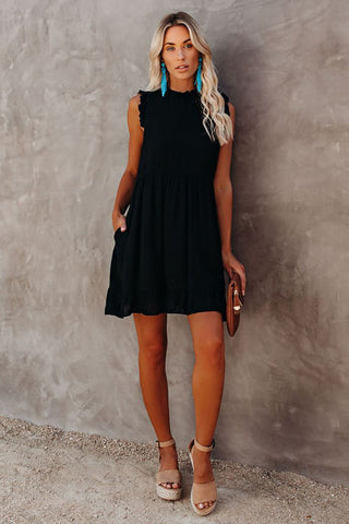 Sleeveless Chiffon Dress - Black