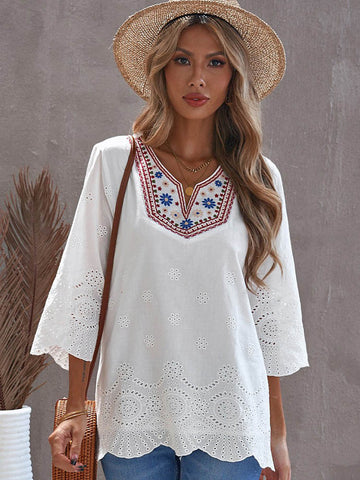 White Embroidered Boho Top