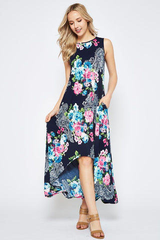 High Low Floral Maxi Dress - Tropical Floral