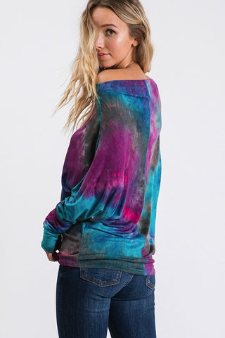 Tie Dye Dolman Top - Aqua and Plum