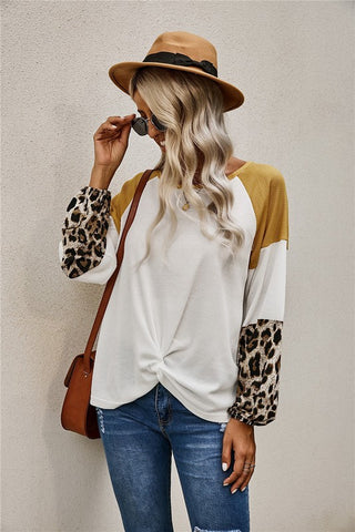 Thermal Color Block Tie Top - Ivory and Mustard