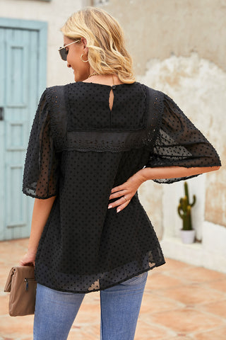 Swiss Dot Half Sleeve Top - Black