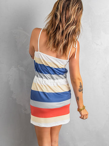 Weekend Vibes Striped Dress - Blue, Rust, and Tan