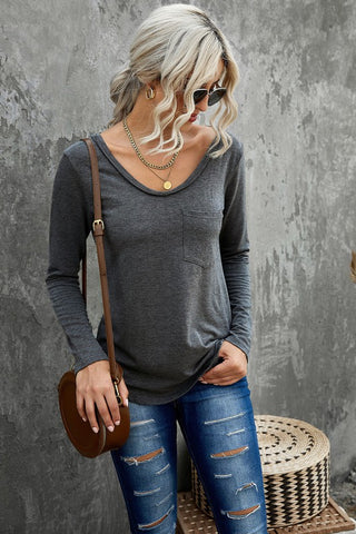 Long Sleeve High Low Hem Top - Dark Gray