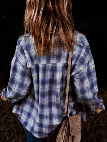 Flannel Top - Navy and Orange