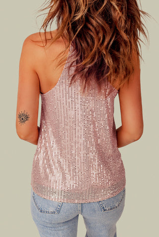 Sequined Racerback Tank Top - Pink