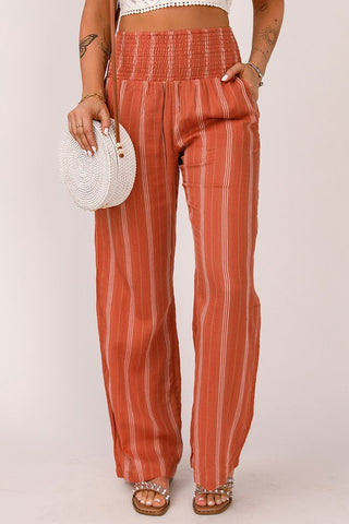 Striped Elastic Waist Casual Pants - Orange